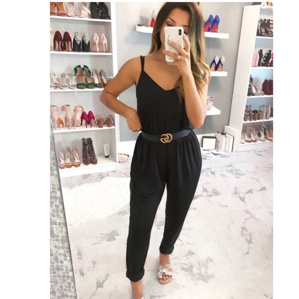 Casual Black Cami V-Neck Jumpsuit - Picture 15 of 16